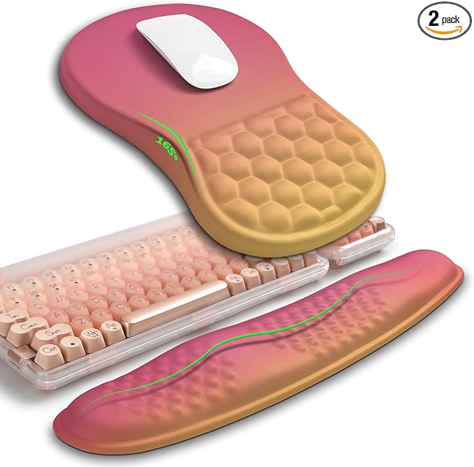 Hokafenle 2in1 Combination, Wave Keyboard Wrist Rest and Ergonomic Curvature Mouse Pad Wrist Support for Relieve Wrist Pain, Filled with Soft Cushion Memory Foam