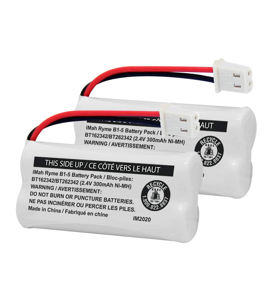 iMah BT162342/BT262342 2.4V 300mAh Ni-MH Cordless Phone Battery Pack, Also Compatible with BT183342/BT283342 AT&T EL52351 TL90070 VTech CS5119 DS6511 DS6722 LS6305 Handset, 4-Pack