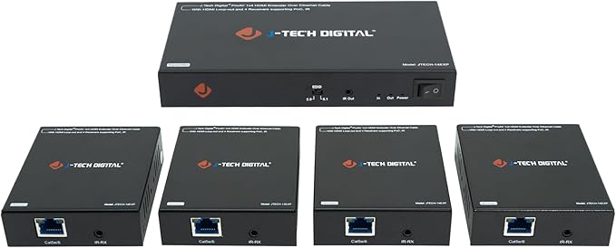 J-Tech Digital 1x8 HDMI Extender Splitter/HDMI Amplifier/ProAV Premium Quality Over Cat5e/Cat6 Cable up to 164 feet