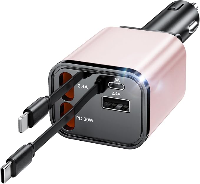 84W Retractable Car Charger,Car Phone Charger USB C Fast Charge for iPhone