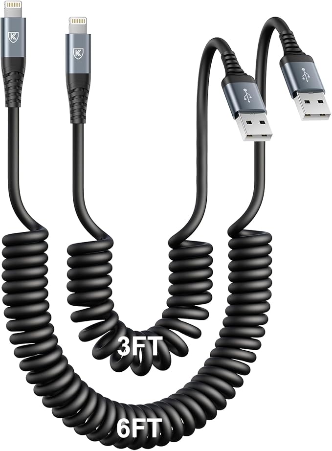 Coiled Lightning Cable, iPhone Charger Cable 3FT/6FT for CarPlay 2 Pack-Red