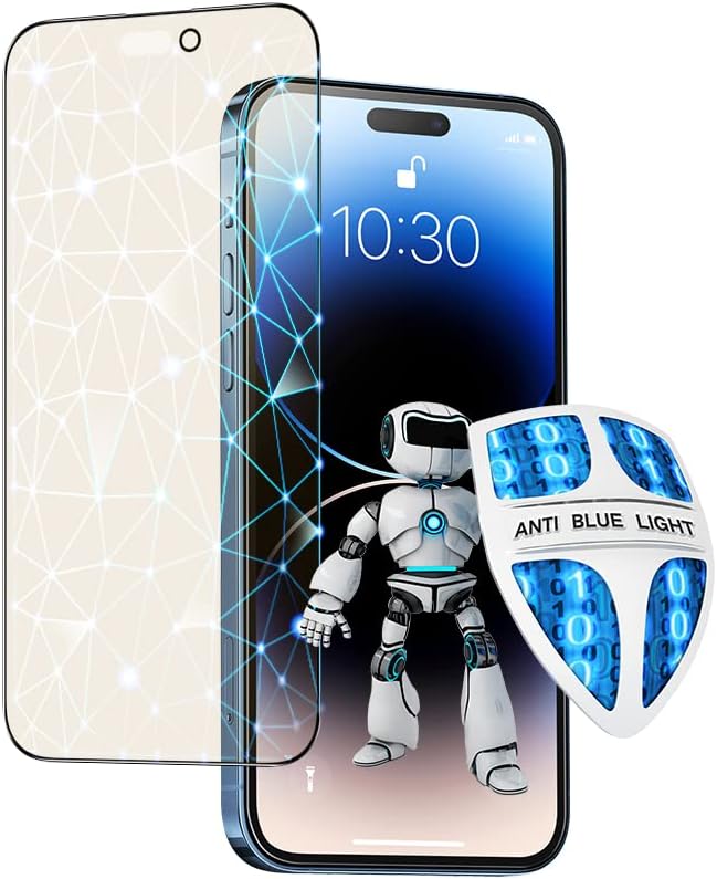 PERFECTSIGHT Sapphire Anti Glare Anti Blue Light Screen Protector Designed for iPhone 14 Pro - Eye Protection Diamond Hard Tempered Glass - Matte Military Grade Shatterproof Bubble Free (6.1 inch)
