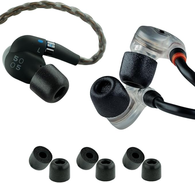 Comply 500 Core Series Memory Foam Replacement IEM Ear Tips, Black (S/M/L)