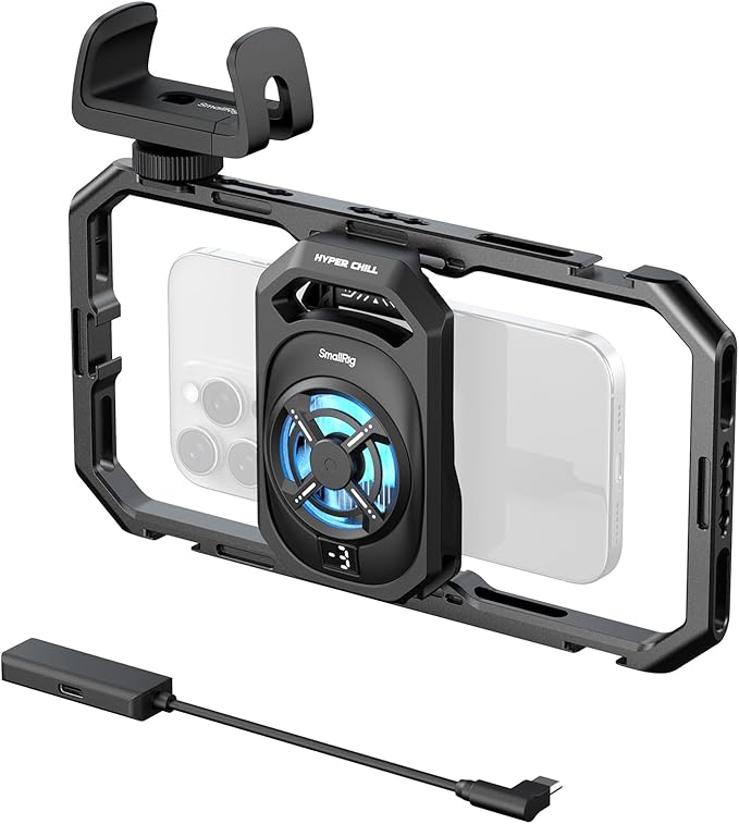 SMALLRIG All-in-One Cooling Dual Handle Phone Cage Kit for iPhone 17/16/Android, 15W Active Cooler & 4-in-1 USB-C Hub, Universal Compatibility 2.5-3.1" Phones, for Live Streaming- 5276