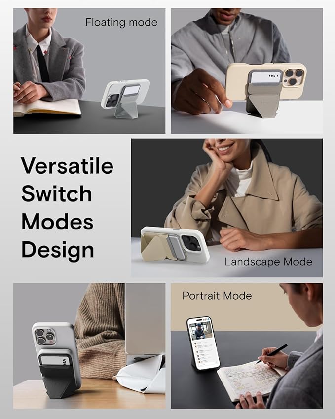 MOFT Magnetic Wallet Stand Compatible with iPhone 16/15/14/13/12 Series, Angle Adjustment & Magsafe Compatible MOVAS Phone Stand, Cement
