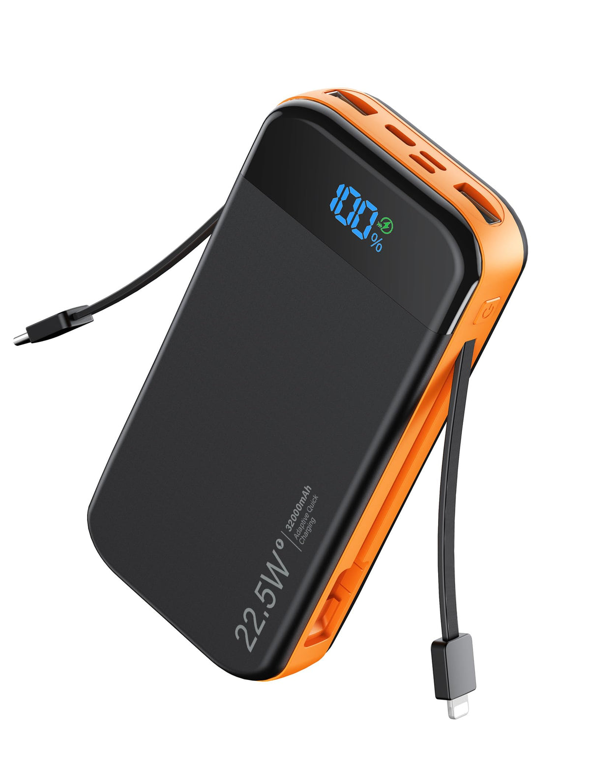 Phone Battery Bank 32000mAh 22.5W w/Built-in Cables & USB C Fast Charging