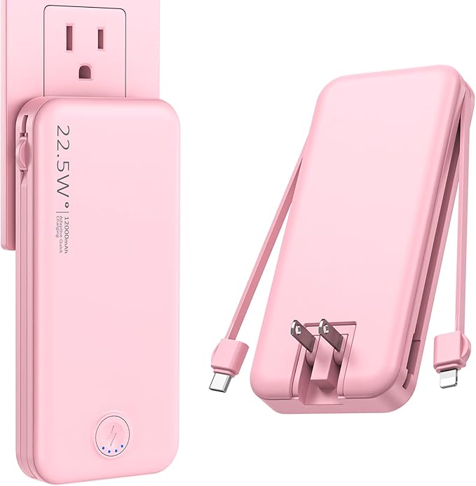 Nusyddy Portable Charger 10000mAh Fast Charging w/Built-in Wall Plug White