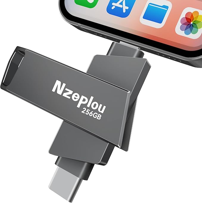 256GB Flash Drive for iPhone iPad, USB3.0 High-Speed Memory Stick No App Needed, Lightening & USB-C External Memory Storage for Photos Videos, Picture Backup Thumb Drive Plug & Play (Silver)