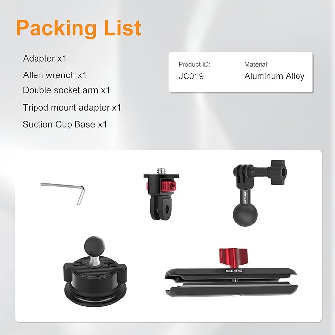 Camera Suction Cup Mount Kits-360°Ball Head Magic Arm,Double-Layer Suction Cup Mount for Action Cameras, GoPr0 Hero 13/12, DJI Osmo X4/X3,Mount on Car Windshield,Dashboard-Video Shooting,JC019