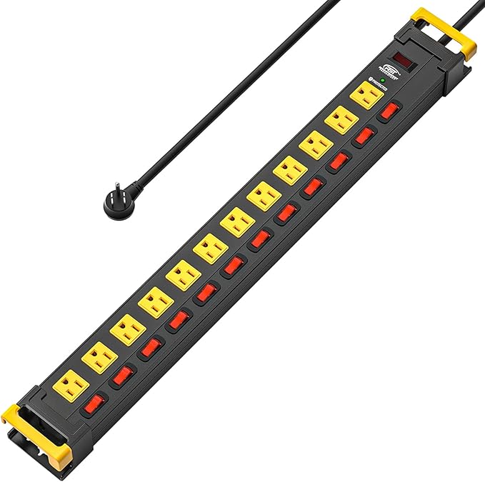 CRST 12-Outlet Metal Power Strip with Individual Switches, 15A/1875W