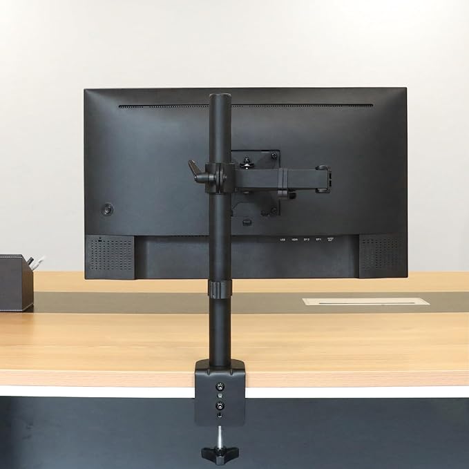 Amazon Basics Adjustable Single Monitor Arm Desk Mount, Holds up to 32" (38” Ultrawide) and 22 lbs, Adjustable Tension, VESA 75x75/100x100, Black