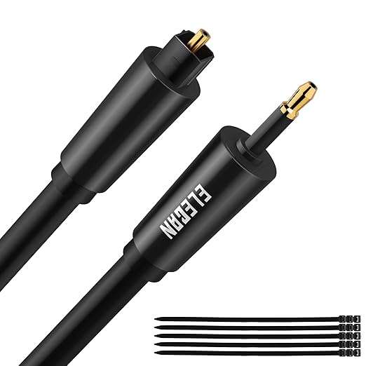 Elecan Mini Toslink to Toslink Digital Optical S/PDIF Audio Cable 8 Ft, Gold Plated Soft Flexible Fiber Optic Cable,Signal Protection PVC,Surround Sound for Soundbar,Home Theater,Hi-Fi System+Ties MI