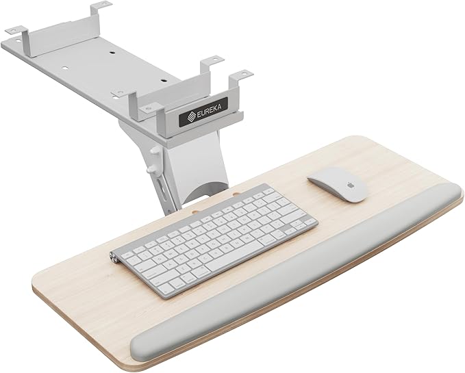 EUREKA ERGONOMIC Adjustable Keyboard Tray Under Desk, 28x11 Inch Large Slide Out Keyboard & Mouse Platform Tray, Wooden Pull Out Computer Keyboard Drawer for Typing Home Office Desk
