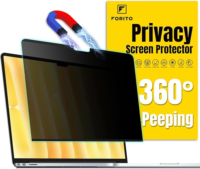 F FORITO Magnetic Privacy Screen Protector Compatible with MacBook Pro 16 inch (2021-2024, M4 Pro/Max), Removable 360° Anti Peeping Anti Blue Light Anti Glare Laptop Privacy Shield