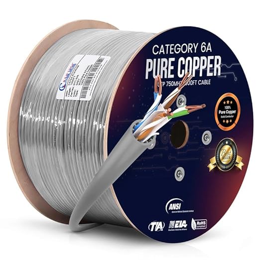 Newyork Cables Cat6a Plenum Cable 1000ft - Certified 100% Solid Pure Copper CAT6 A Ethernet Cable – 23 AWG, 750 MHz, PoE++ - Unshielded Twisted Pair - Cat 6a 10 GB High Speed for Networking & Gaming