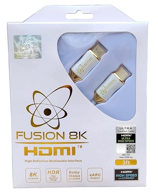 Fusion8K White HDMI 2.1 Cable 15 Feet - Certified 48Gbps 8K@60Hz 4K@120Hz 10K | HDR Dolby Vision eARC | Braided Cord for PS5 Xbox Series X Apple TV 4K