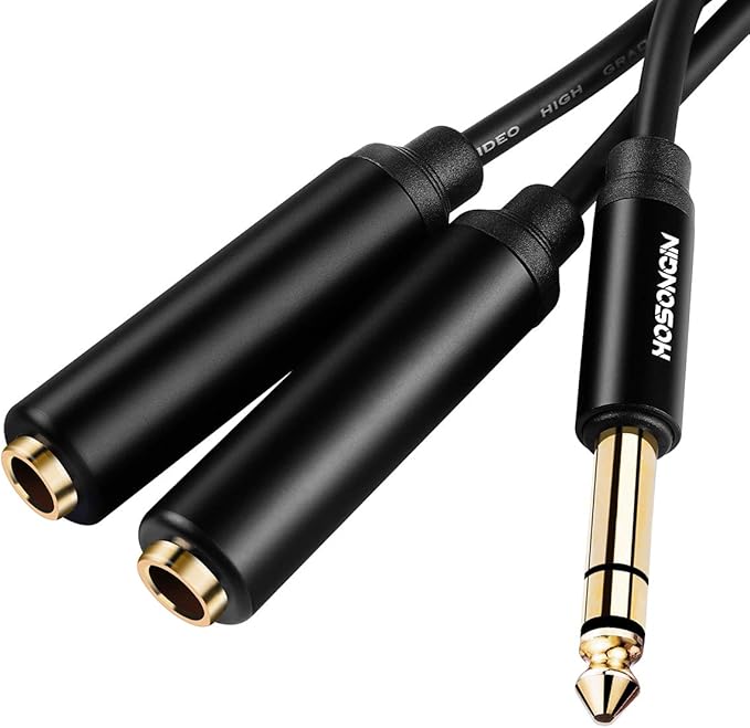 HOSONGIN 1/4 inch TRS to Dual 3.5mm Female Y Cable, 1.5ft, Black Copper Wire & Gold Plated Connectors, Compatible with Headphones