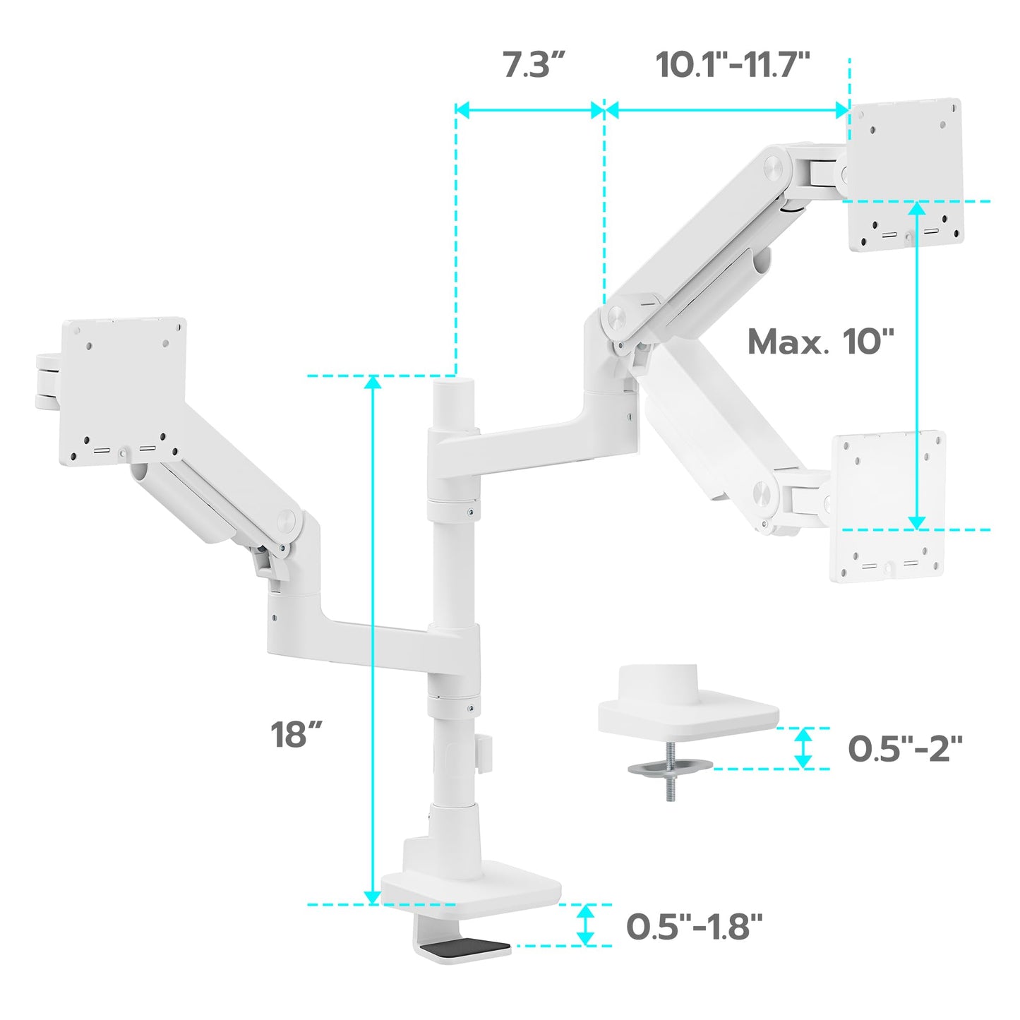 Dual Monitor Arm Desk Mount for 17-49 Inch Monitors Holds 44 lbs, White