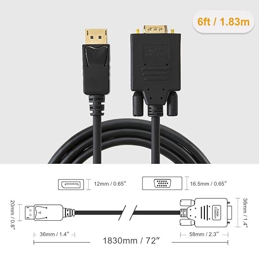 CableCreation Displayport to VGA Cable 6FT, Displayport to VGA Adapter Gold Plated 1080P@60Hz, Standard DP Male to VGA Male Cable, Compatible with Laptop, PC, TV, Projector, Black
