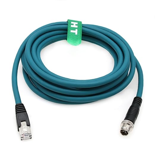 M12 Ethernet 8 Pin X Coded RJ45 CAT7e GigE Cable for Basler Cognex Keyence Datalogic Microscan Sick Camera Sensor High Speed Network Switch 2 Meter