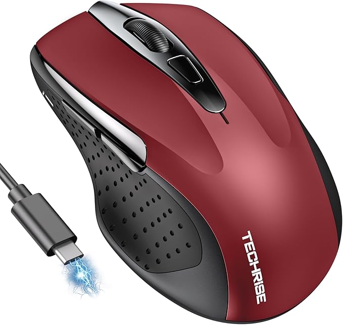 TechRise Bluetooth Mouse (BT5.0/3.0 & 2.4G) Rechargeable Wireless Mouse, 4800 DPI Optical Tracking, 6 Adjustable DPI, 2.4GHz with USB A Receiver, Quiet Clicks, Ergonomic Grips