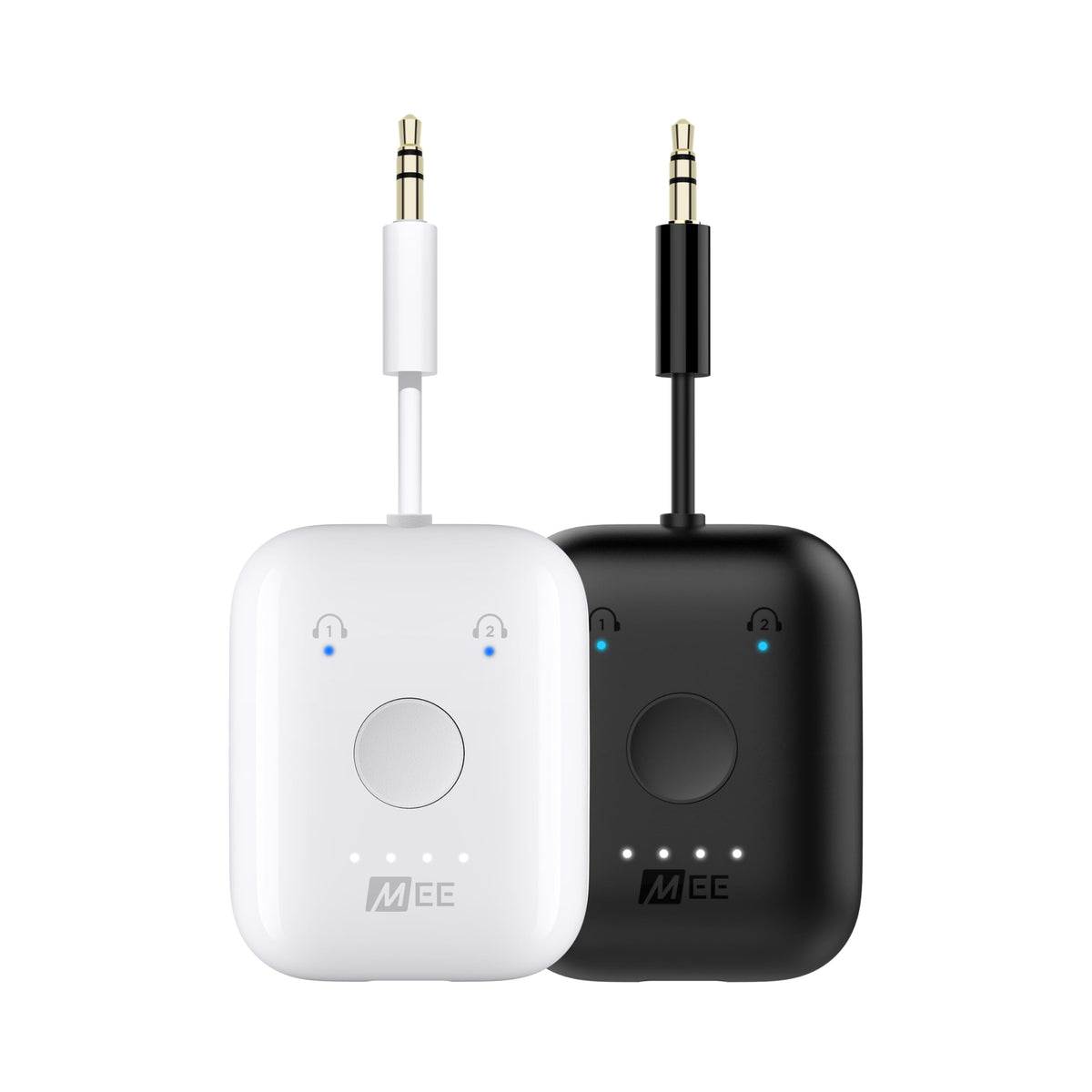 MEE audio Connect Air Pro (2 PACK) Bluetooth Wireless Audio Transmitter & Receiver for AirPods or Bluetooth Headphones, 2-in-1 Adapter with Detachable Cable for 3.5mm devices on Airplanes, Black&White