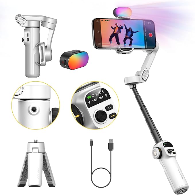 AOCHUAN Gimbal Stabilizer for iPhone with AI Tracking Sensor, Elevate Your Filming w/7.8" Extension Rod and OLED Screen for iPhone Gimbal, Gimbal w/8.0 Stability for Sports Shooting-Smart X2 AI Black