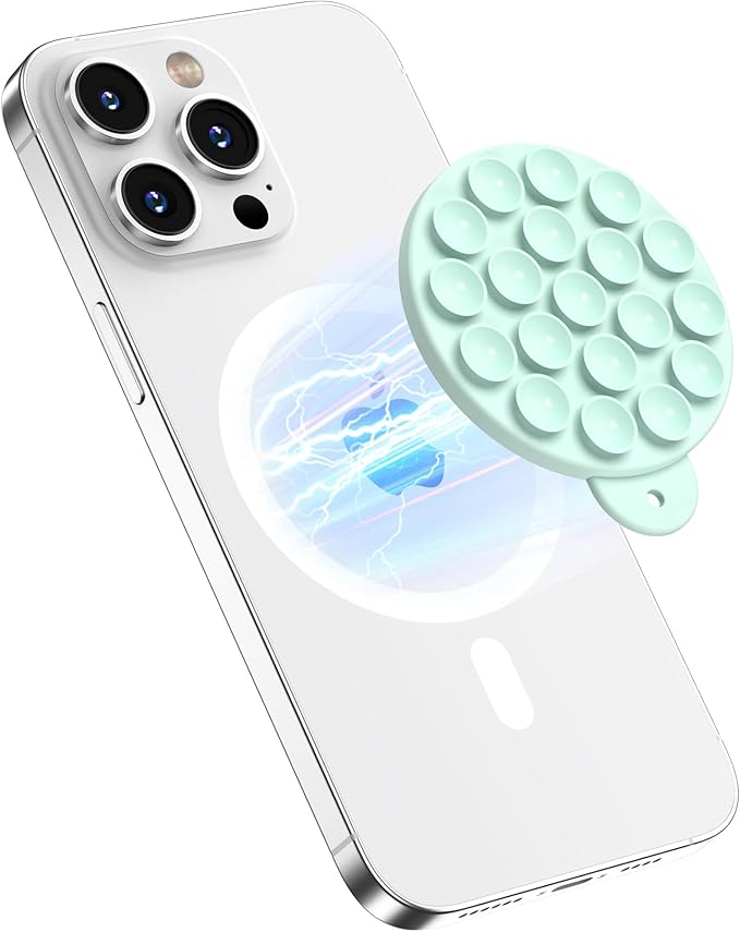 HSAOHD Magnetic Suction Cup Phone Mount, Compatible with MagSafe, Silicone Octo Cup Buddy Sticky Grip Holder for iPhone and Android, Removable Hands-Free Phone Stand Selfie/Video for TikTok, Red