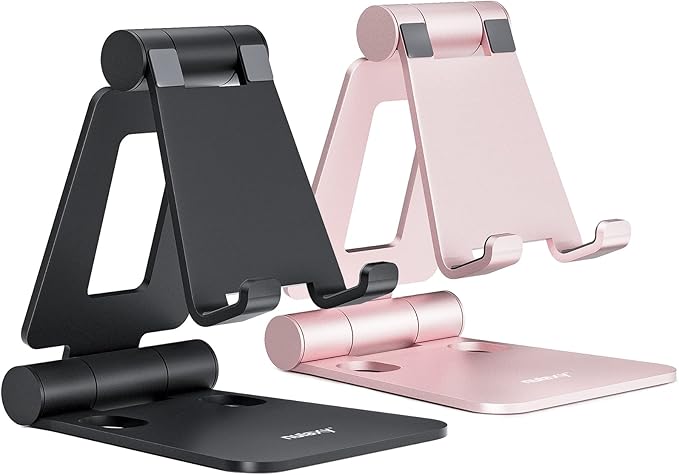 Nulaxy 2 Pack Aluminum Dual Folding Cell Phone Stanr for Desk, Black&Black