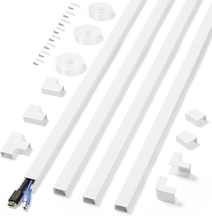 Cord Covers for Wires on Wall Extra-Long, 24ft TV Cord Hider Kit, Paintable Cable Management Concealer, TV Wire Hider for Wall, 8 x L36in x W0.95in x H0.55in