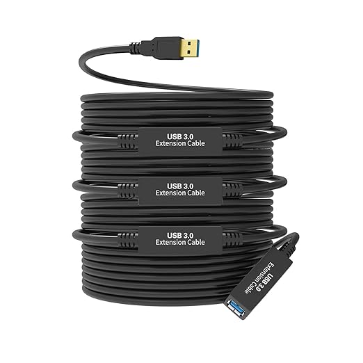 W WDX MAST DYNAPOINT LIMITED 50FT USB 3.0 Extension Cable,Active Type A-Male to A-Female Extender Cord, 2 Signal Boosters,Compatible Oculus Quest 2/3 VR,Printer, Webcam,Xbox, PS4 and More