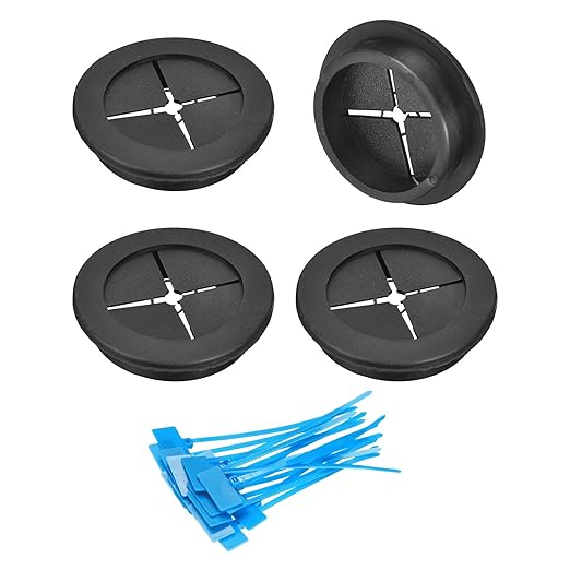 uxcell 4Pcs Cable Cord Grommet, 1-1/8"(28mm) Rubber Desk Grommets Wire Pass Through Hole Cover with Marked Cable Ties for Home Office Cable Wire Protection, Black