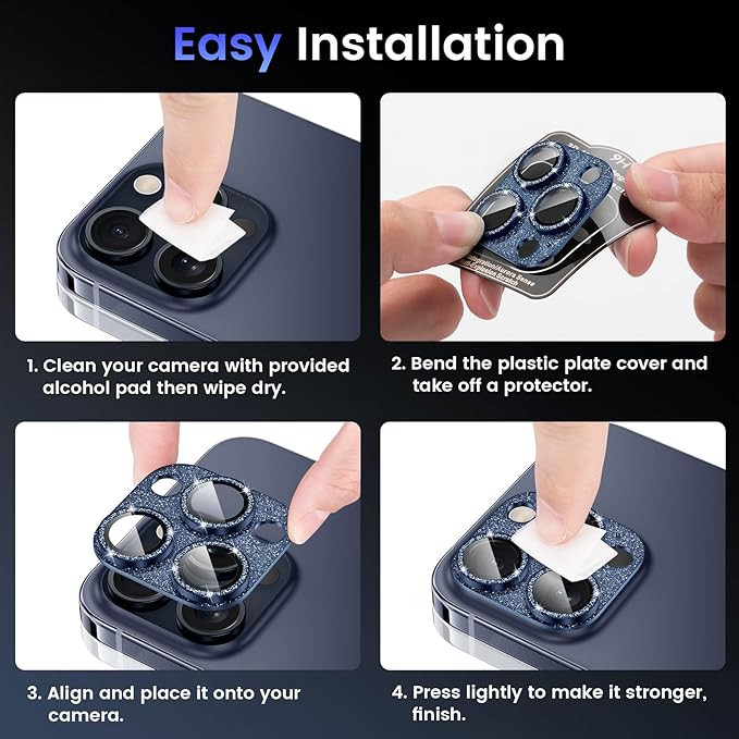 Tensea for iPhone 16 Pro/iPhone 16 Pro Max/iPhone 15 Pro/iPhone 15 Pro Max Camera Lens Protector, Metal Aluminum Alloy Tempered Glass Cover Camera Screen Protector Accessories, Case Friendly