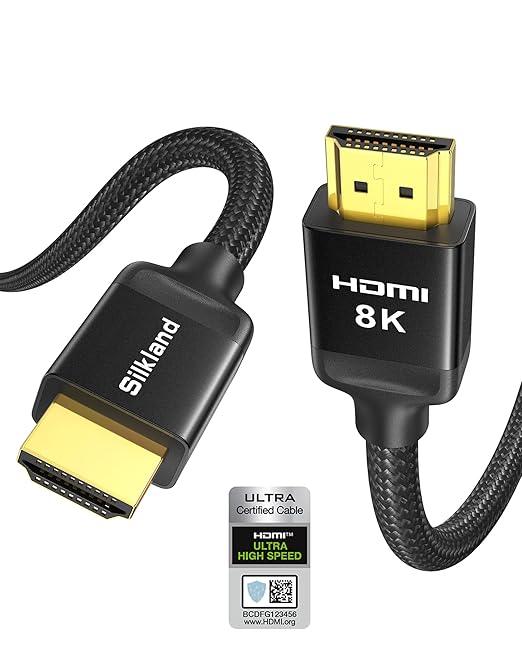 Silkland Certified HDMI 2.1 Cable 2-Pack 6.6FT, 48Gbps 10K HDR Braided Cord