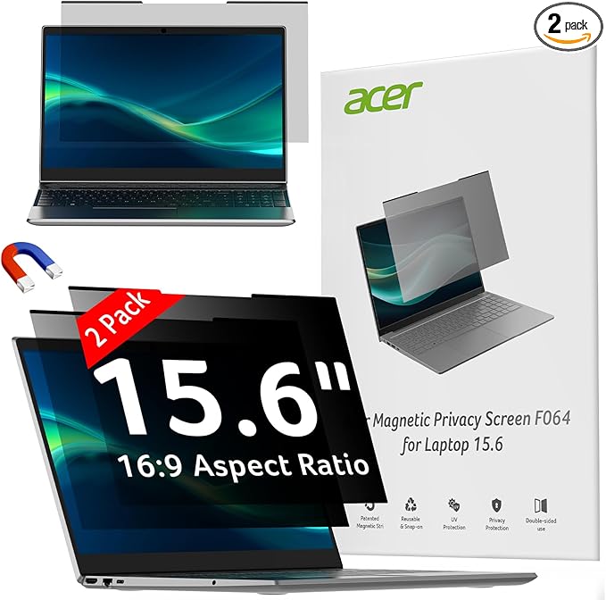 Acer 2-Pack Laptop Privacy Screen - for Laptop 14 Inch 16:9, Magnetic & Removable Privacy Filter Shield, Anti-Glare Screen Protector, Dual-sided Monitor Shield, For HP, Dell and Other Major Brands