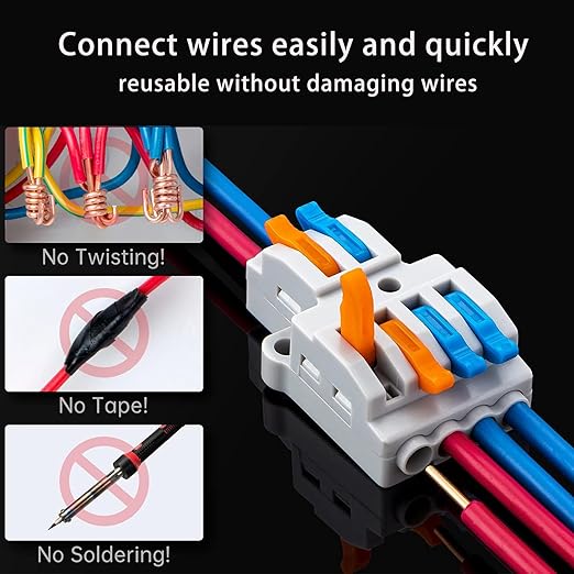 25PCS Lever Wire Connectors, Quick Wiring Cable Connectors, Compact Push-in Conductor Terminal Block (25PCS 2 in 2 Out)
