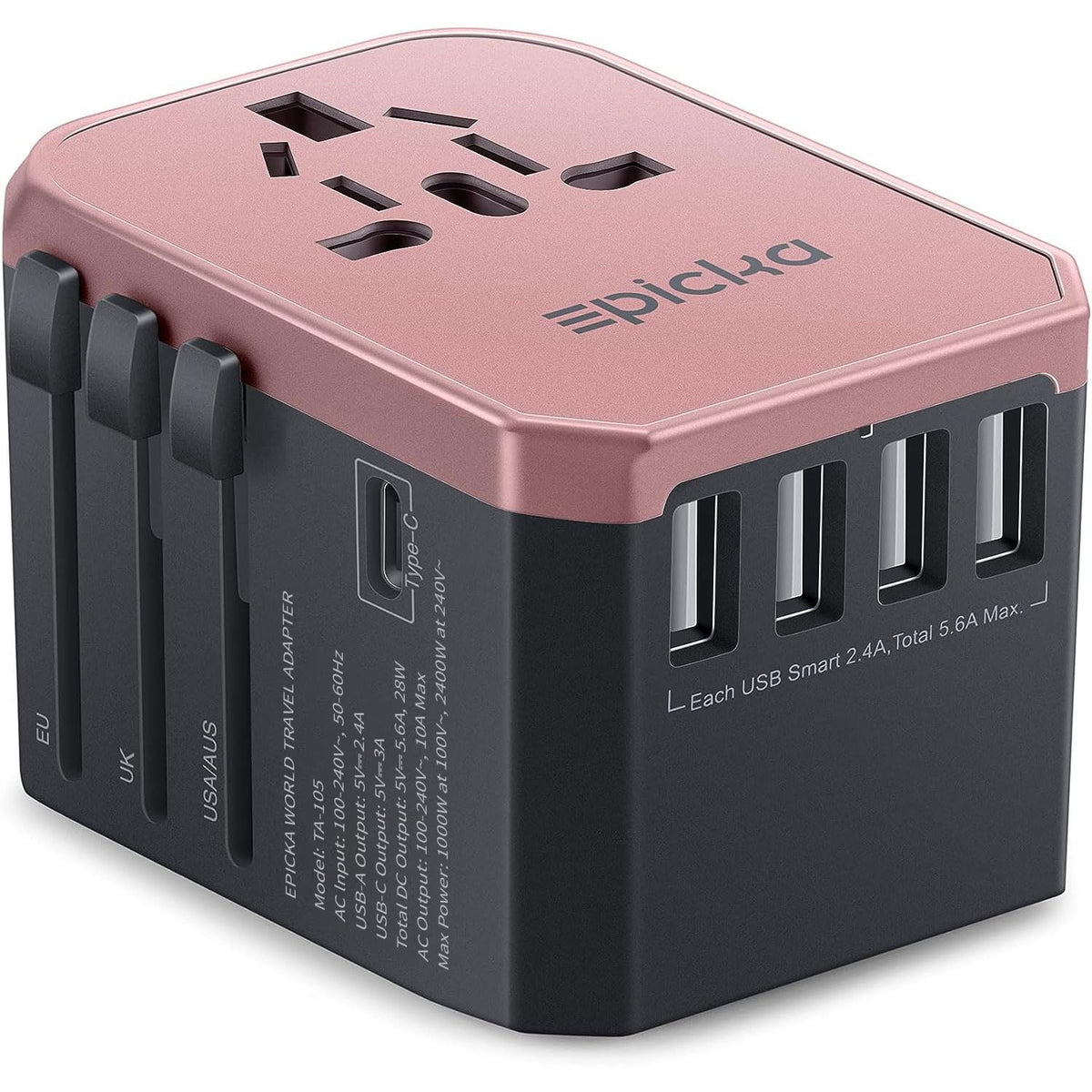 EPICKA Universal Travel Adapter with 1AC/3 USB-C/2 USB-A Ports
