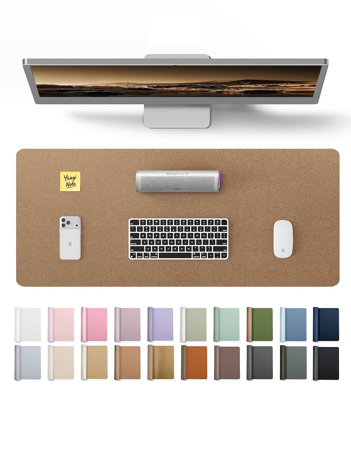 YSAGi Leather Desk Protector, Office Mat, Large Mouse Mat, Non-Slip PU Leather Blotter, Laptop Desk, Waterproof Writing Pad for Office and Home (Blue, 23.6" x 13.8")