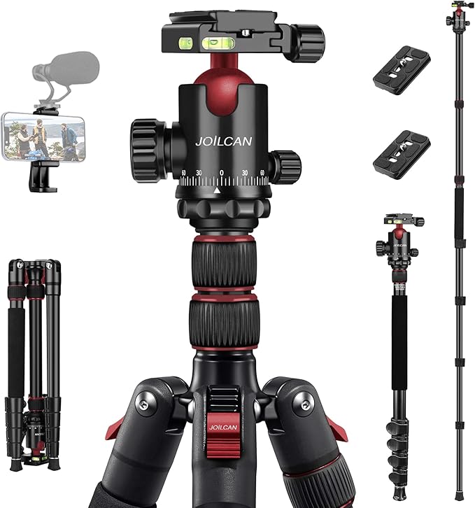 JOILCAN Tripod for Camera, 81" Aluminum Camera Tripod Stand, 83" DSLR Tripods & Monopods, Heavy Duty Travel Tripod for Binoculars Spotting Scope Telescope, Max Load 35lb