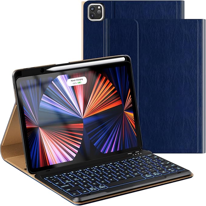 OPAKIT PU Leather Keyboard Case for iPad Air 5th/4th Generation 10.9 Inch & Pro 11 Inch 1st-4th Gen, 7-Color Backlit BT Folio Keyboard with Pencil Holder, Compatible with iPad Air 11 Inch M2 (Black)
