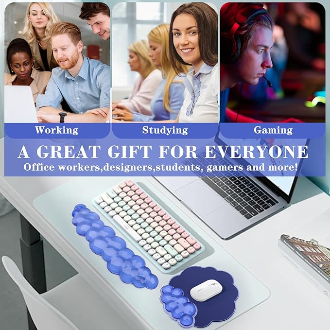 Gel Cloud Keyboard and Mouse Wrist Rest, Cute Wrist Support and Arm Support Rest for Typing Pain Relief,Suitable for Office/Computer/Laptop/Gaming Set-Blue