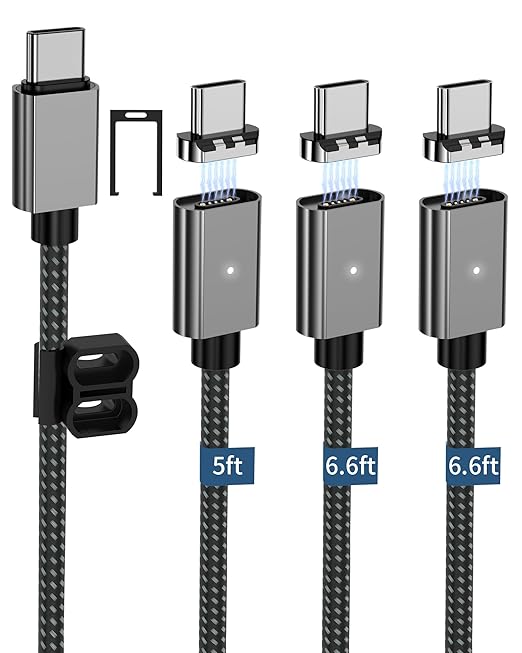 ZBF 100W USB C Magnetic Charging Cable, 2 in 1 Charger Cable for Type C(3 Pack, 4/6.6/6.6FT) 480Mbps Data Transfer, 5A Fast Charging for Phone 17 16 15,14,13 Pro Max, MacBook Pro,Pad,Galaxy S22,Pixel