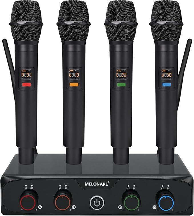 MELONARE 4x10 Freq. UHF Wireless Microphone System, 200FT Stable Signal