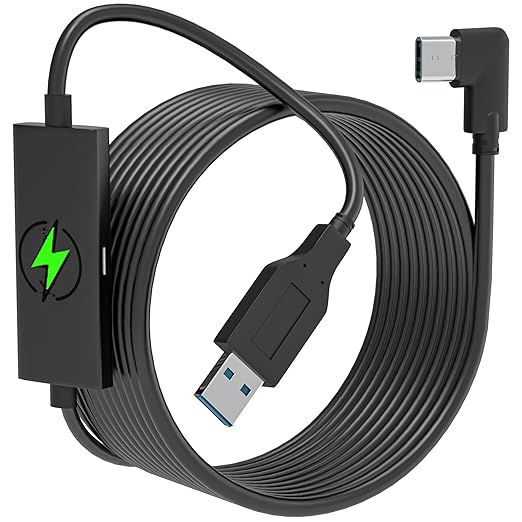 Kuject Design 20FT Link Cable for Quest 3S/3, Quest 2, Quest Pro, with Separate Charging Port for Uninterrupted Power, USB 3.0 Type A to C Cable for VR Headset Accessories and Gaming PC