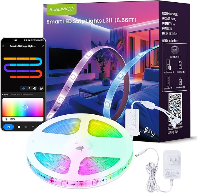 RGB+IC LED Strip Lights, Smart Bluetooth LED Light for Bedroom, Color Changing LED Strips with 44 Scene Modes(6.6ft)