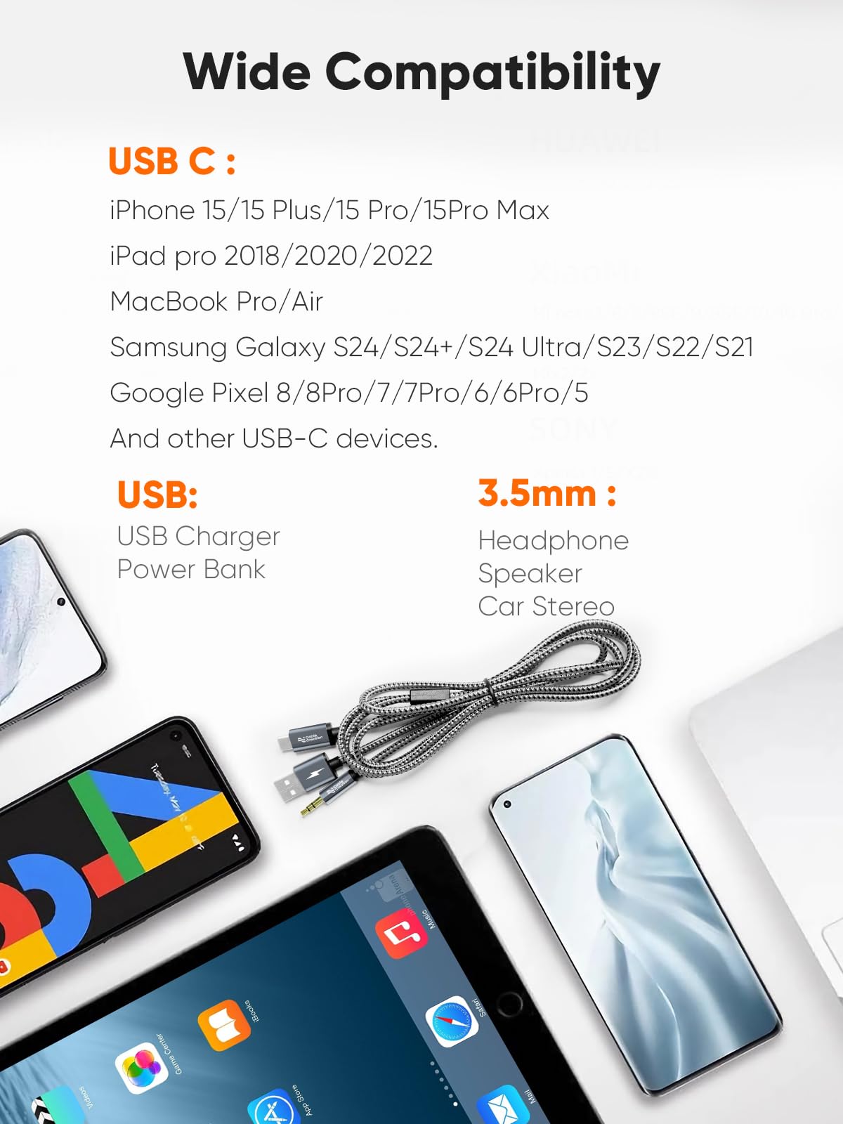 CableCreation USB C to 3.5mm Audio Cable with USB Charging Car Aux Cable
