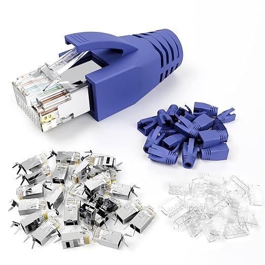 VCE RJ45 CAT7/6A Connectors UL Listed 30-Pack, Gold Plated, Non-Pass-Thru