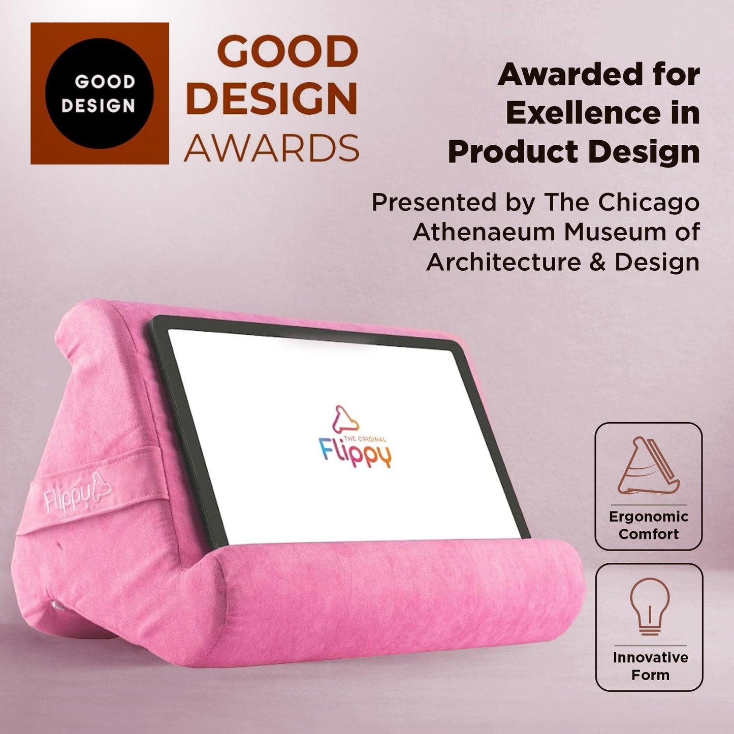Flippy Original Tablet Pillow Stand & iPad Holder, Gift for Book Lovers & Readers, Multi-Angle Stand with Storage for Lap, Desk & Bed, Compatible with Kindle, Fire, iPad & Samsung, in the Pink Baby