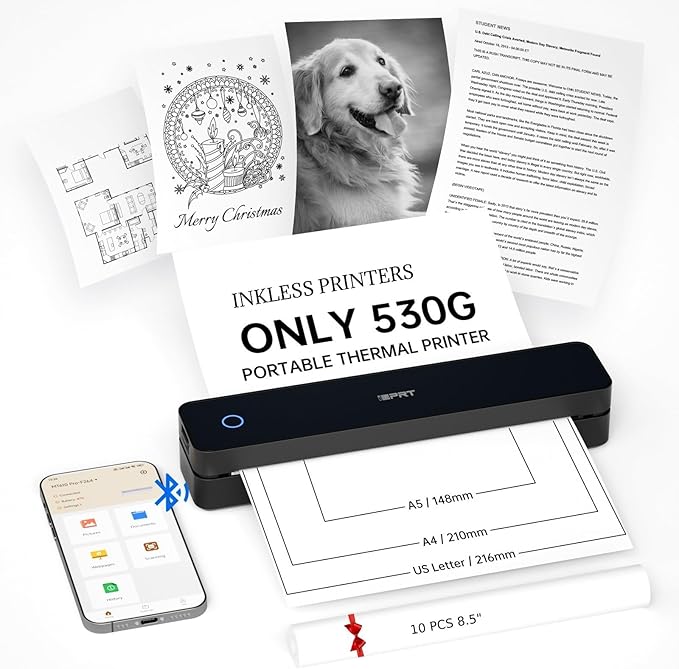 iDPRT Portable Printer Wireless for Travel, Inkless Thermal Printers