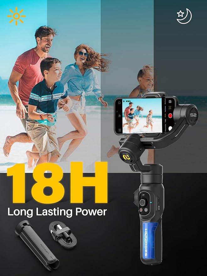 Professional Gimbal Stabilizer for Smartphone,Built-in 18CM Extension Rod and Powerful Fill Light,360°Inception,Face&Object Tracking Stabilizer,3-Axis Gimbal for iPhone& Android-Smart S2
